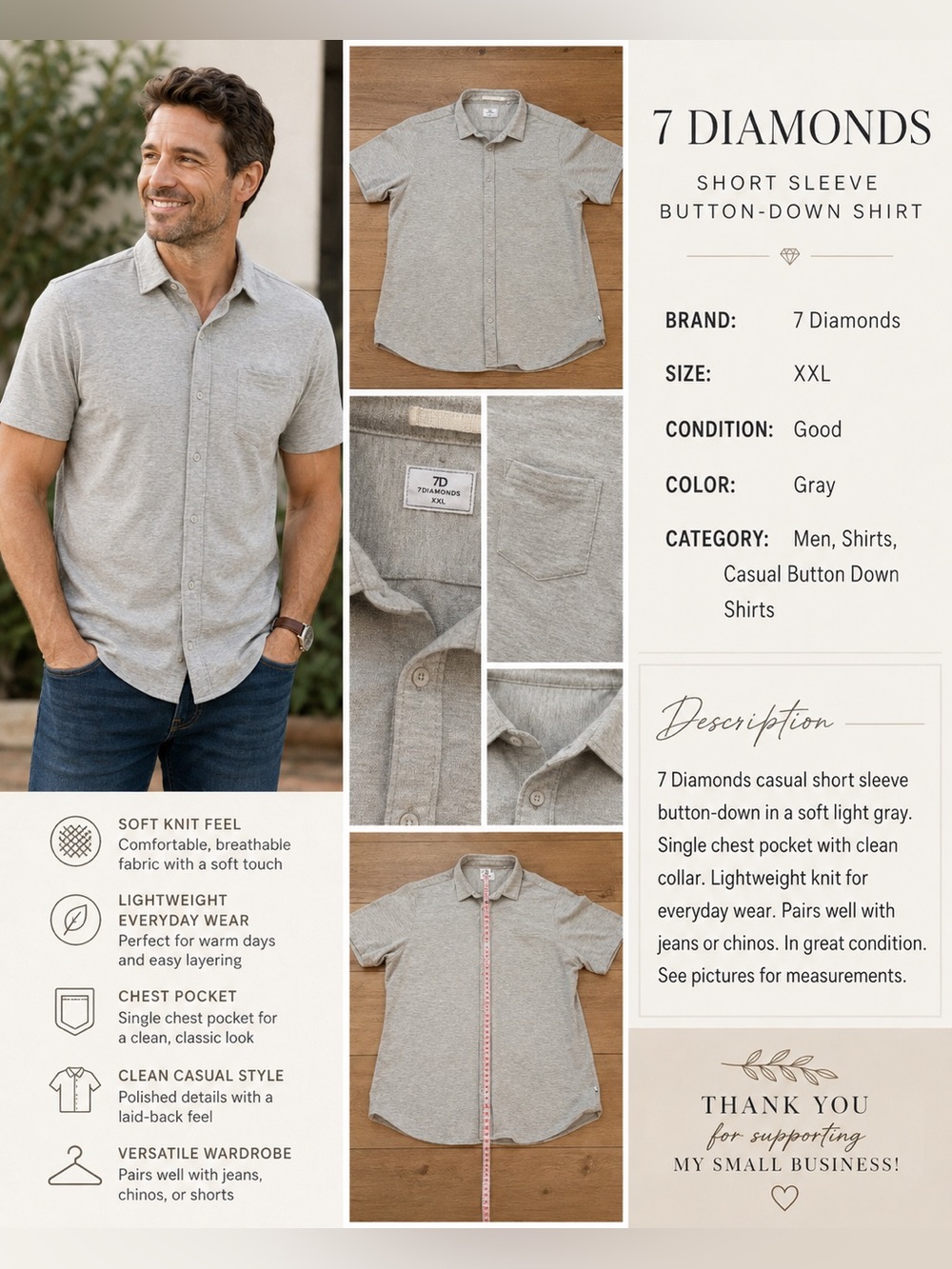 7 Diamonds Men's Short Sleeve Button-Down Shirt in Light Gray